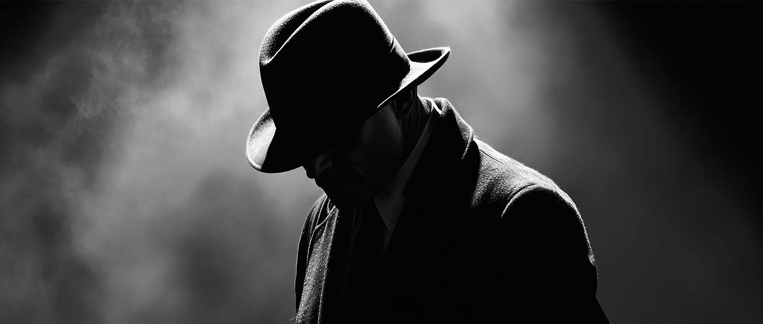 La silhouette misteriosa di un uomo che indossa il cappello fedora 